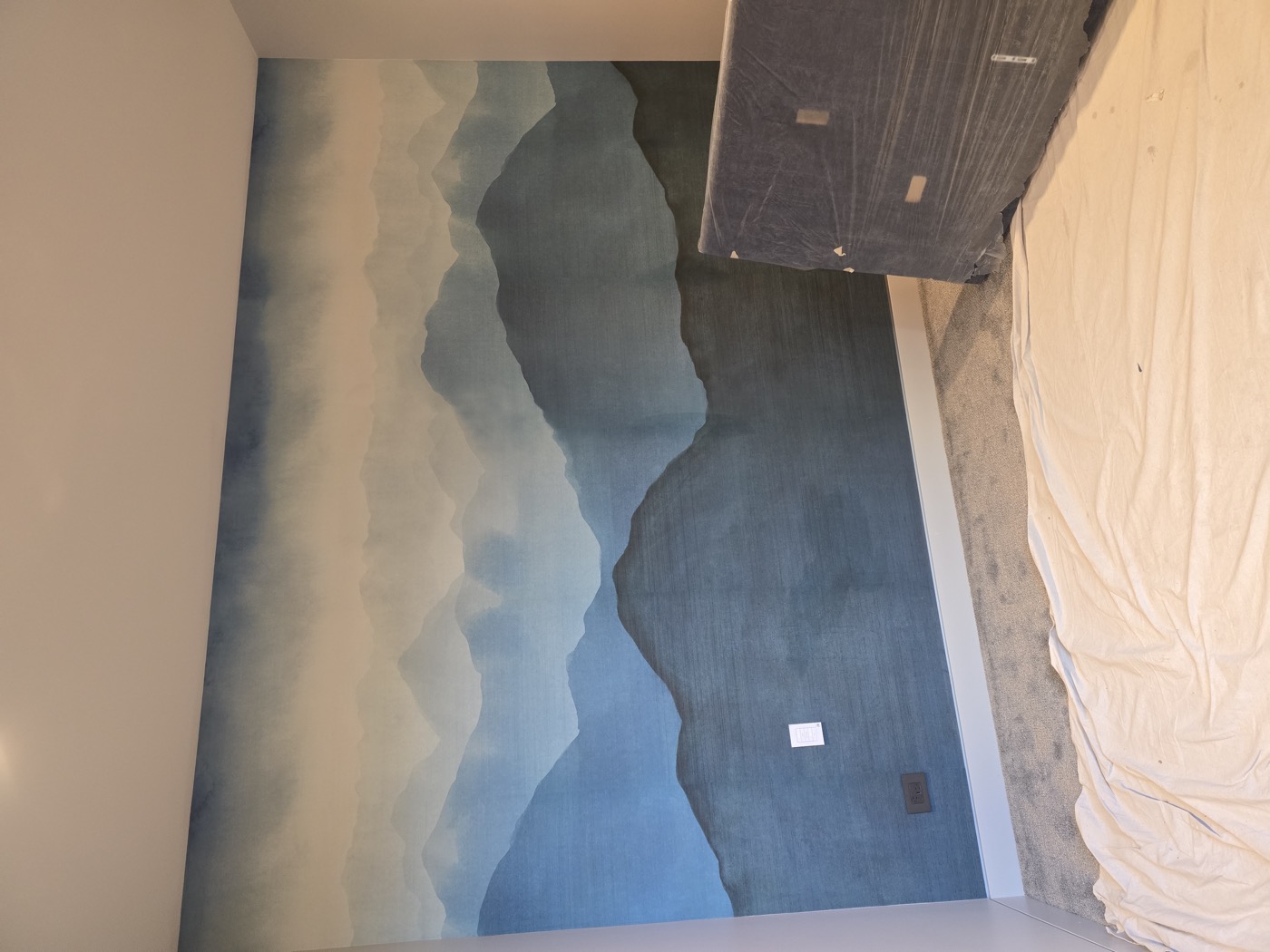 Blue watercolor wave mural
